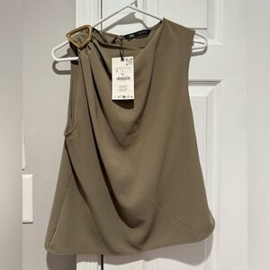 Zara Olive Green Sleeveless Blouse